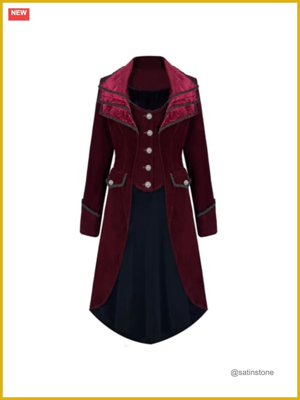Victorian Gothic Velvet Jacket Steampunk Medieval Long Sleeve Overcoat